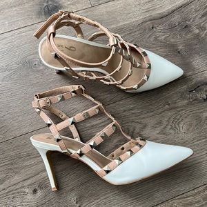 White studded heels